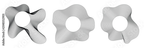 Fotografía Abstract sound wave vector illustration set with circular distortion lines and black-and-white radial ripple patterns