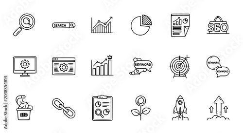 Bild auf Leinwand Seo optimization and keyword research icons