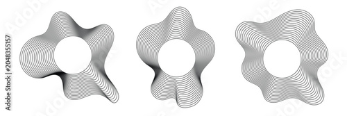 Photos Abstract sound wave vector illustration set with circular distortion lines and black-and-white radial ripple patterns