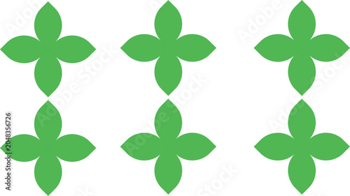 Bild auf Leinwand Flower pattern consisting of six identical green four-leaf shapes arranged in two neat rows offers a natural and symmetrical aesthetic suitable for textile design or decorative surface backgrounds