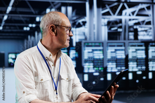 Obraz na plátně Senior precise manager in data center providing dedicated VPN servers able to de