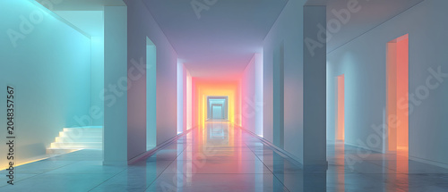 Futuristic Neon Corridor with Gradient Lighting for Modern Design