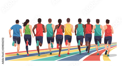 Valokuva Diverse group of runners competing on a track, seen from behind