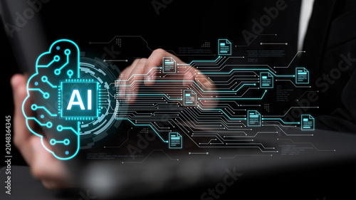 Tableau sur toile Artificial intelligence using AI neural processing and circuit to transform AI data into actionable output by smart automated AI reasoning science