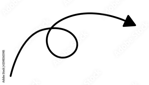 Black Curved Arrow with Loop, Isolated on transparent Background