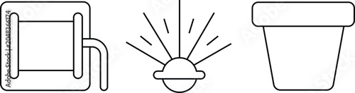 Fotografi Set of three simple line icons for gardening and home tools