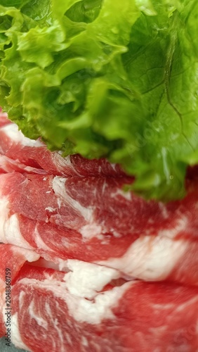 fresh raw minced meat with lettuce