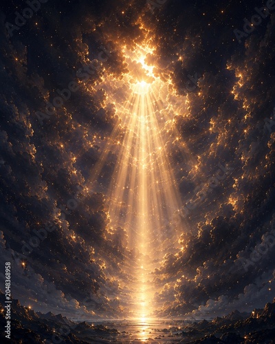 Golden Rays of Heaven Breaking Through Sacred Clouds
