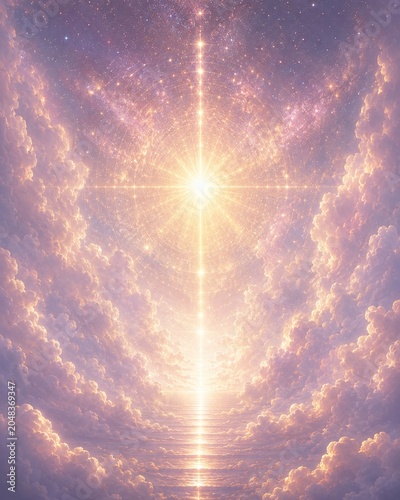 Brilliant Celestial Cross of Light in Heavenly Sky