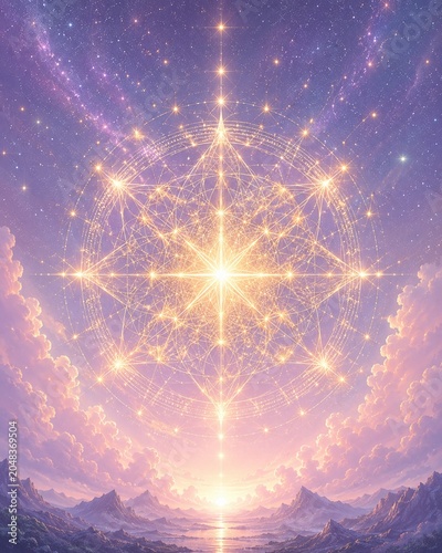 Sacred Star Geometry Illuminated in Celestial Clouds