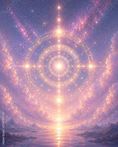 Celestial Compass Mandala with Radiant Sacred Circles