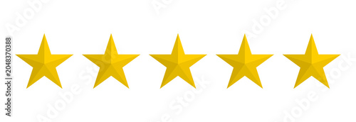 Five Gold Stars on Transparent Background