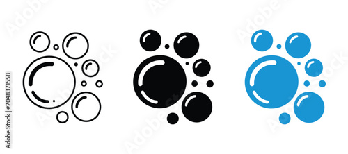Schilderij op canvas Soap Bubble Icons Collection, Blue Foam and Sparkling Water Symbols for Cleaning