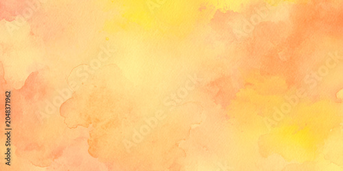 Bilde på lerret Vibrant orange and yellow watercolor background with soft blended colors and tex