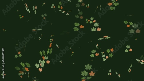 Beautiful Falling Leaves Motion Graphics Loop, Autumn and Green Foliage Background Video for Overlay and VFX. Realistic Green and Orange Foliage Overlay, Seamless Loop Video for Editors.