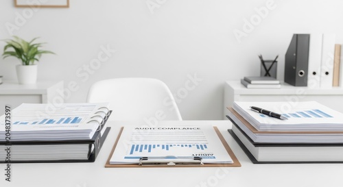 Business Audit Compliance Document with Charts and Graphs on a Desk