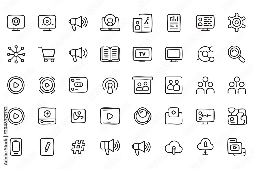 Fototapeta premium Digital Communication Vector Collection Featuring Search Video and Networking Elements