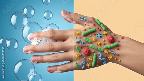Hand washing and germ contamination comparison for hygiene awareness