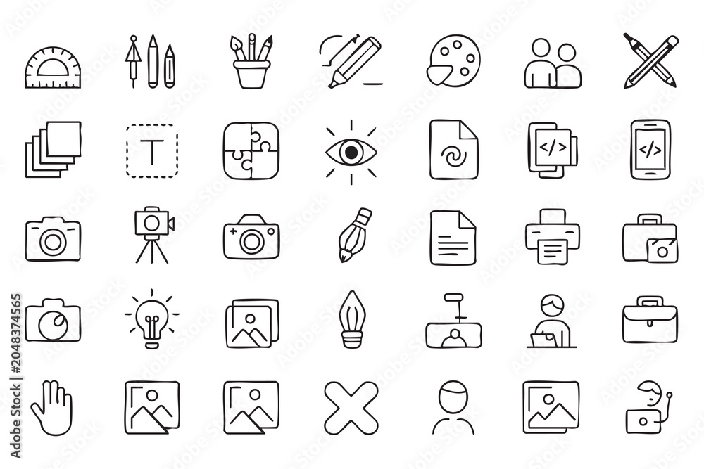 Fototapeta premium Art Design and Online Learning Outline Icons for Modern Digital Projects