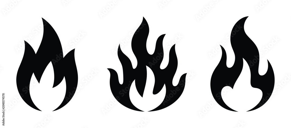 Naklejka premium Three Black Fire on White Background
