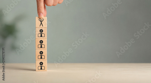 Tablou pe pânză Layoffs, dismissal, workforce reduction, downsizing, reorganization, restructuring, outsourcing, unemployment, jobless, Business downsizing and optimization workforce