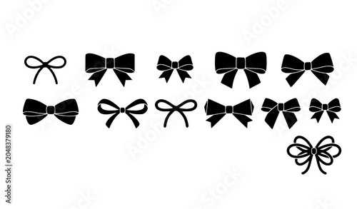 Minimal black ribbon bows vector flat decorative set