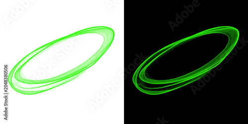 Glowing green abstract circular light effect isolated on transparent background design element for digital art graphics project or web.