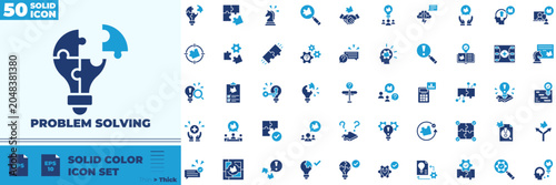фотографія Problem Solving Solid Color Editable Icons set