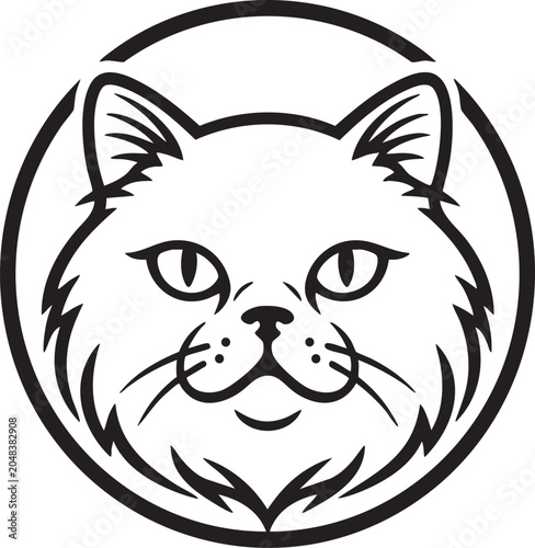Elegant Persian cat logo featuring a minimalist line art design with graceful curves and a modern aesthetic, ideal for pet brands, cat lovers, veterinary services, and luxury branding.