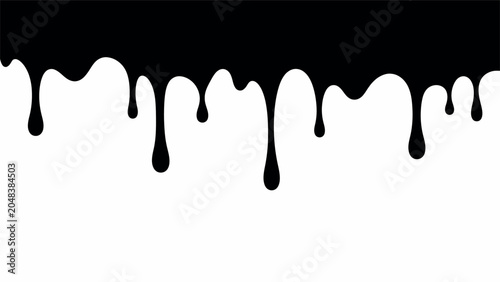 Black Dripping Liquid Paint Ink, Vector Illustration Background 