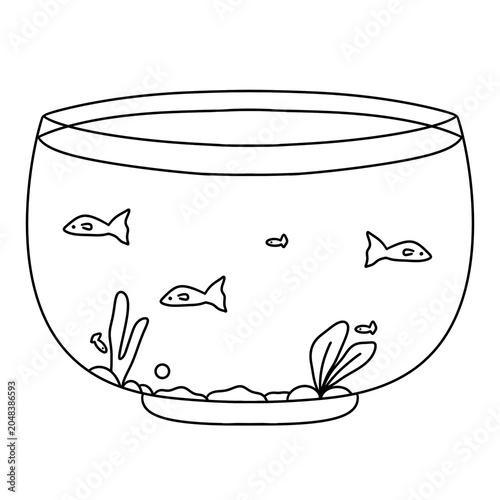Simple aquarium sketch with fish and plants