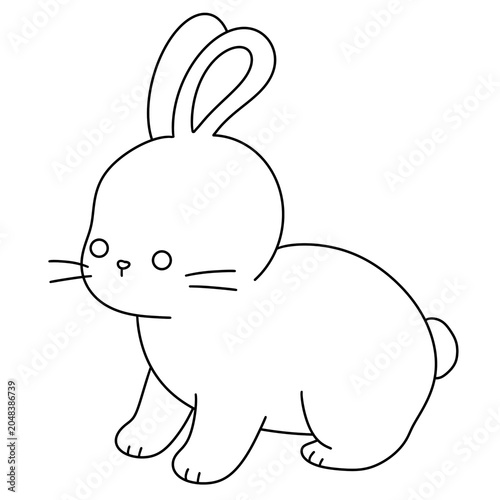Cute bunny sits with big ears and simple smile