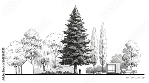 Bild auf Leinwand Precision CAD illustration depicting a harmonious landscape architectural plan w