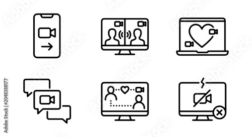 Video Call Icons: Mobile Chat, Online Dating, Connection, Communication, Technology, Modern Design