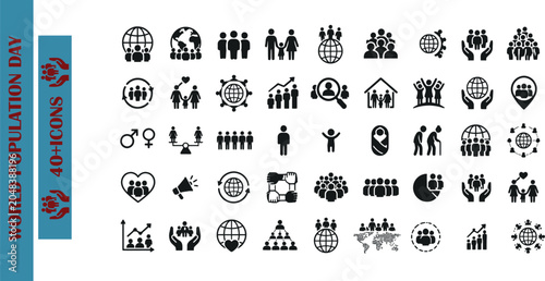 World population day icons set