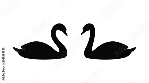 Tableau sur toile Two swans facing each other black silhouette