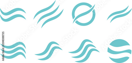 Creative abstract blue wave symbols for technology companies and environmental branding,