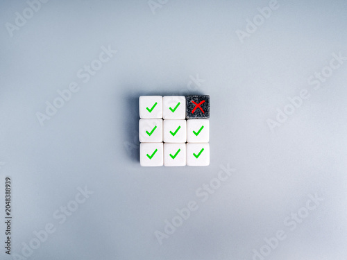 Obraz na plátně Quality control concept with checklist blocks showing pass and fail status on grey