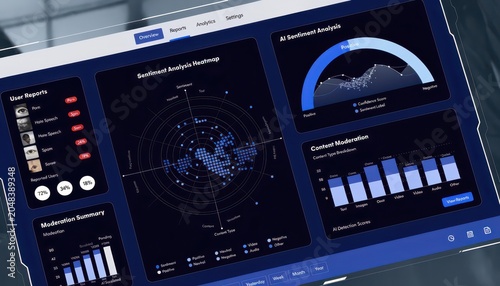 Modern Content Moderation Dashboard Displaying AI Analysis and User Reports