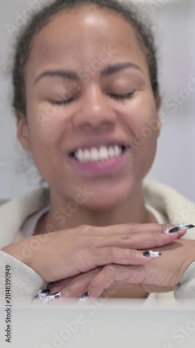 Close up of African Woman Talking on Video Call on Laptop, Vertical Video