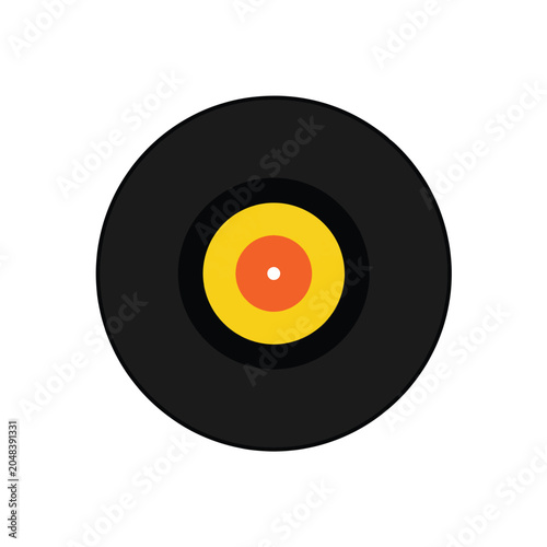 Retro vinyl record with yellow and orange center label