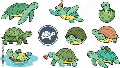 Photos Cute Turtle Character Collection Featuring Sea Turtles, Tortoises, Baby Hatchlin