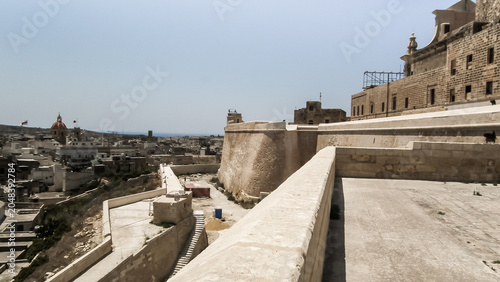 The fortress walls of Citadella de Victoria Citadel in the Rabat Victoria town on Gozo Island in Malta