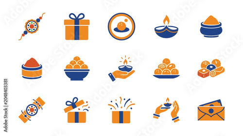 Colorful icons representing festive celebrations and sweets
