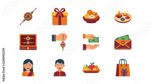 Colorful icons representing festive celebrations and gifts