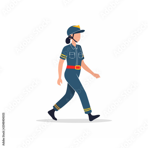 Woman in blue uniform walking, flat design illustration