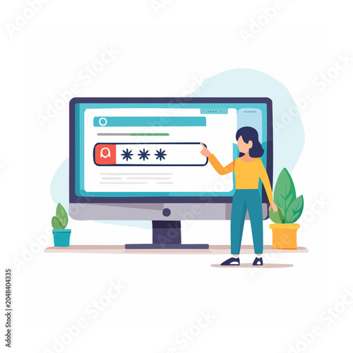Woman logging into computer with password