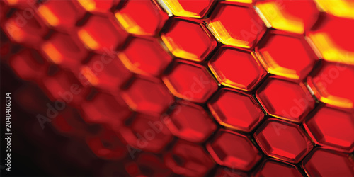 Schilderij op canvas Seamless red abstract background featuring a geometric honeycomb pattern with 3d
