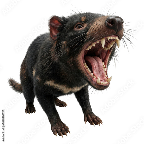 Tasmanian devil yawning showing teeth isolated on transparent background