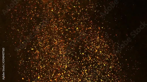 Golden Glitter Particles Floating and Exploding on Black Background Loop